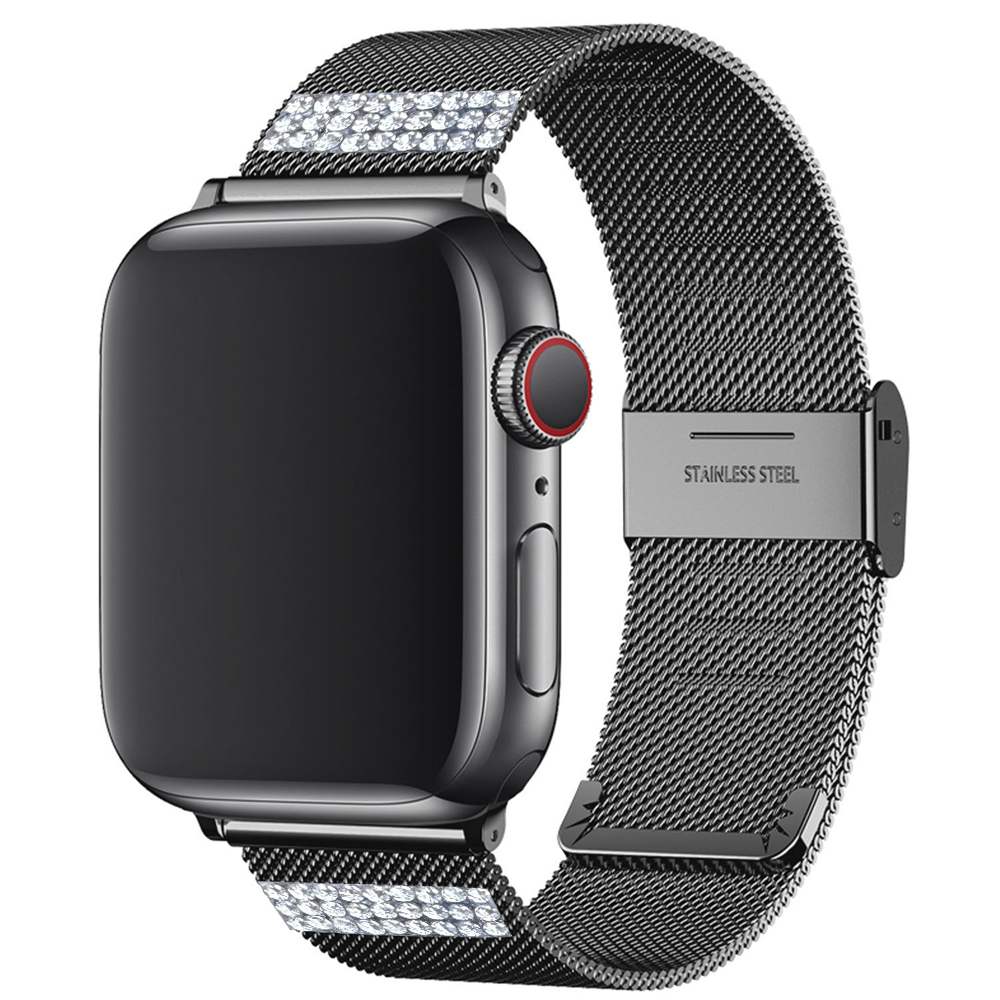 Mesh Coil Strip - Apple Watch用バンド。12、11、10、42mm、46mm、Ultra 4、49mm、iWatch用。41mm、40mm、44mm、45mm、38mmに対応。キラキラ光るメッシュ素材、ステンレススチール製。